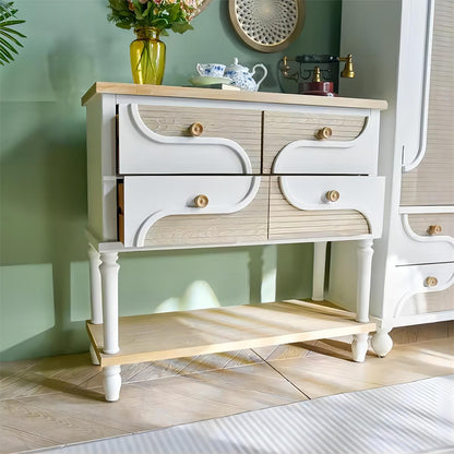 Living Room Furniture Entrance Rustic White Color Solid Wooden Console Table with 4 Drawer